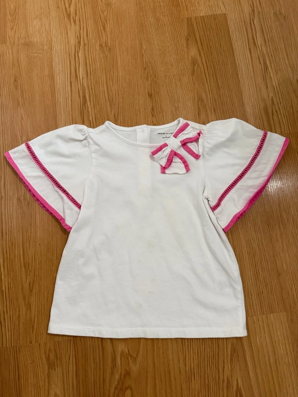 Janie and Jack Flutter Sleeve Pink Trim Bow Too Girls 6